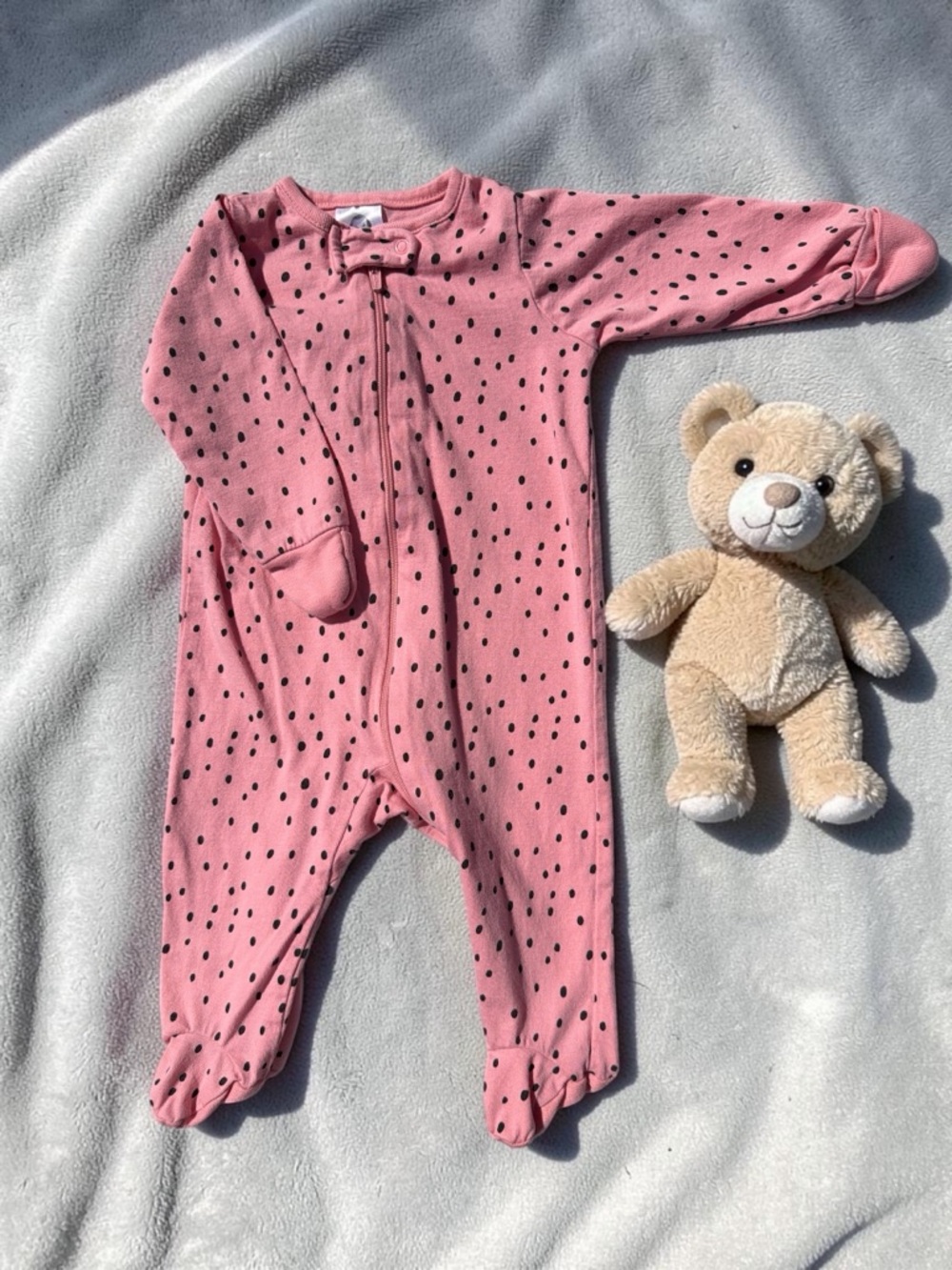 Gerber Pink Footed One-Piece with Black Dot Print